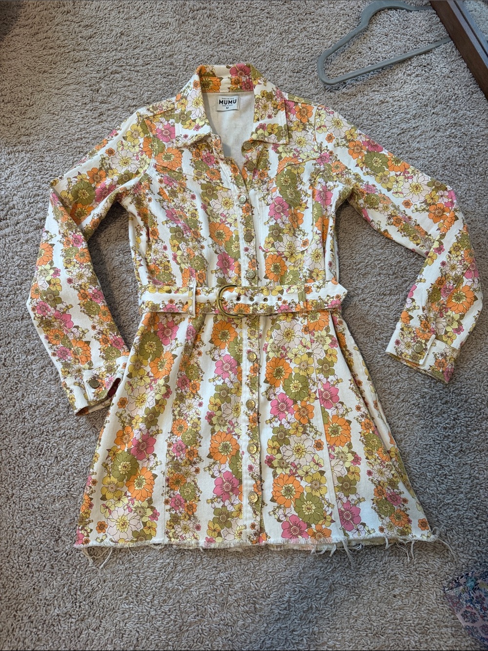 Show Me Your MuMu Cream Floral Button-Front Minidress with Belt